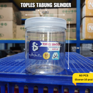 (60 PCS) Toples Silinder Plastik 600 ml Toples Kue Toples Plastik Bening Jar Silinder Bening Keler