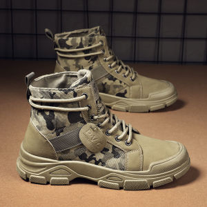 STNPO Camouflage Canvas High-top Martin Boots Mens High-top Autumn Breathable Tooling Rhubarb Boots Mens Shoes Western Cowboy Boots Men