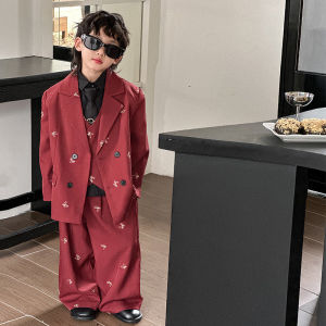 3PCS Children Suit Set Handsome Young Masters Dress Host Wedding Pageboy Personality Formal Evening Dinner Blazer For Boy