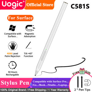【C581S】Uogic Stylus Pen for Microsoft Surface Slim & Lightweight 4096 Pressure Sensitivity Tilt & Palm Rejection Quick Charge Flex & Soft HB Tip Compatible with Surface Pro/Go/Book/Studio/Laptop