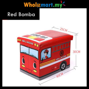 【Wholemart】Foldable Kid Vehicle Bus Toy Storage Box Organizer Multipurpose Vehicle Stool Kids Storage Storage Box