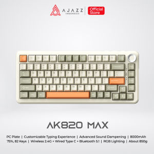 Ajazz AK820 MAX 75% Keyboard Gaming Mechanical 3-Mode RGB with 0.85 TFT Color Screen and Volume Knob Gasket Mount Hotswappable for all keys