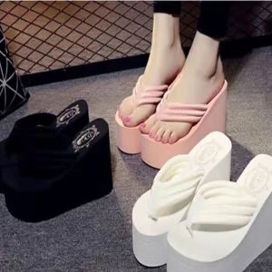 Summer High-Heeled Sandals With Thick Rubber Soles Non-Slip And Wear-Resistant Beach Flip-Flops With Fabric Straps Nightclub Shoes