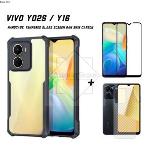 Case Vivo Y02s Y16 3in1 Hardcase Tempered Glass dan Skin Carbon