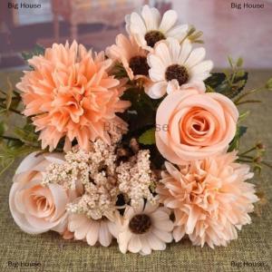 [COD] Big House ดอกกุหลาบประดิษฐ์1ชิ้นสำหรับงานแต่งงานช่อดอกไม้สำหรับเจ้าสาวแจกันดอกโบตั๋นดอกโบตั๋นดอกไฮเดรนเยียปลอมสำหรับตกแต่งบ้านอุปกรณ์ประกอบฉากการถ่ายภาพ