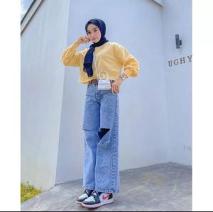 Celana Jeans Highwaist Kulot Sobek - Celana Kulot Jeans Highwaist Wanita Loose - Celana Panjang Kulot Highwaist Sobek Kekinian Ripped - Celana Jeans Sobek Highwaist - Highwaist Sobek - Kulot Highwaist Boyfriend - Kulot Jeans Sobek Boyfriend - Kulot Wanita