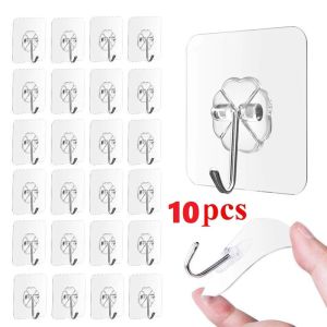 5/10pcs Strong Magic Hook Transparent Self Adhesive Door Wall Hangers Without Nails Hooks For Kitchen Bathroom