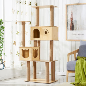 Tall Floor-to-Ceiling Cat Tower – Large Adjustable Cat Scratching Post with Condos & Perches