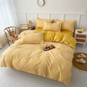 4 in 1 Bedsheet Set Korean Cotton Checkered Duvet Cover +Flatsheet + 2PCS Pillowcases For Home/Dorm Single Queen King