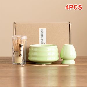 JACAUY 4/7PCS Bamboo Ceramic Japanese Matcha Tea Set Safe Reusable Matcha Stirring Brush Stirring Food Grade Japanese Chasen