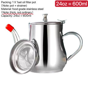 1.6L Stainless steel oil strainer pot oil container with strainer oil strainer bottle oil strainer for frying cooking oil container kettle kitchen oil filter tray oil filter pot stainless oil storage can oil storage tank oil storage keeper oil jug BINLU