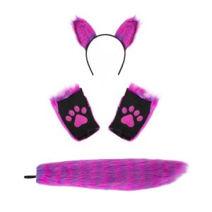 LIEYH แมวผู้หญิง ชุดคาดศีรษะหูแมว ตุ๊กตาผ้าพลัฌ โลลิต้า แต่งตัวฮาโลวีน น่ารักน่ารักๆ ส่วนท้ายหาง ชุดคอสเพลย์ สำหรับผู้หญิง