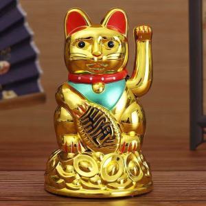 Gold Feng Shui Lucky Cats Lucky Cat Beckoning Waving Wealth Cat