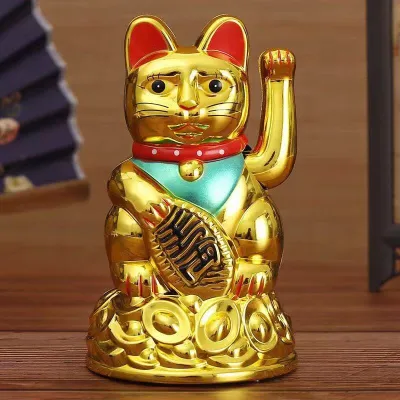 Gold Feng Shui Lucky Cats Lucky Cat Beckoning Waving Wealth Cat
