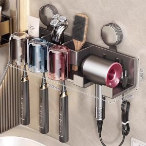 AE Suction cup hair dryer holder wall-mounted hair dryer stand for bathroom cable-wrapping hair dryer holder home storage gadget