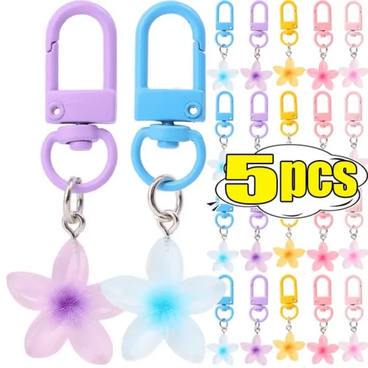 LIAOYING 1/5Pcs Nhựa Móc khóa hoa nhiều màu sắc Trang trí dây treo Ngọt ...