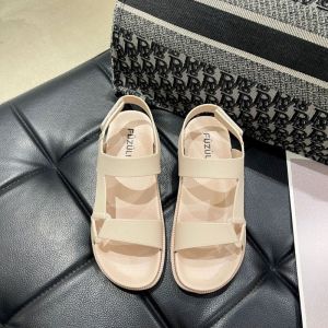 IELGY New Sandals Womens Summer Solid Color One Line with Open Toe Velcro Flat Beach Bottom