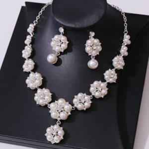 GENENIC Shining Pearl Necklaces Earrings Birthday Gift Luxury Claw Chain Jewelry Set Bridal Exquisite Necklace Earrings Set Women