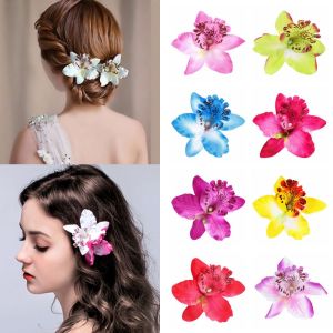 BETTERFORM 2Pcs Fashion Girls Barrette Bohemia Beach Flower Hair Clips Wedding Accessories Bridal Hairpins Orchid