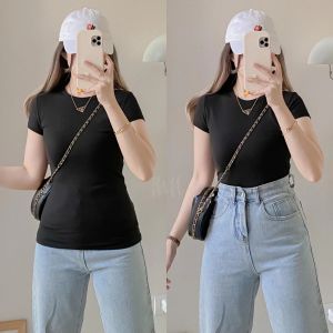 buy 1 take 1 body double lining basic full length hugging t-shirt free size fits small to semi large