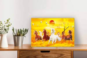 Tranh đồng hồ Mã đáo thành công loại đồng hồ để bàn chất liệu in gỗ tráng gương có bọc viền