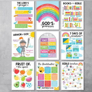 Kids Bible Educational Poster Classroom Learning Chart With Colorful Bible Stories Ideal For Sunday School And Home Teaching