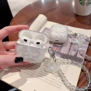 (HD1)Luxury White Butterfly Design AirPods Case Compatible with AirPod 2/AirPod Pro/AirPod 3 Soft Stand Cover【without earphone!】