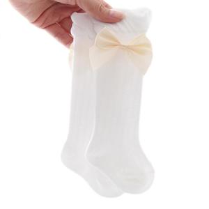 Newborn Baby Girls Summer Thin Mesh High Tube Socks Sweet Bow Solid Color Anti-Mosquito Cotton Over the Knee Stockings