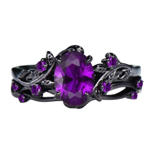Classical Gothic Purple Stone Ring With Intricate Branch Crosses Detailing And Lightweight Alloy Construction