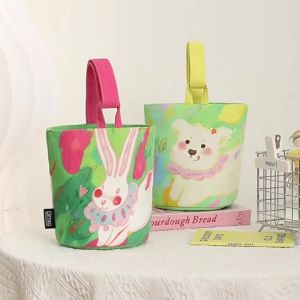 New cartoon illustration canvas bag bucket bag printed small handbag mommy bag lunch bag small tote bag for going out