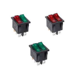 Dual Rocker Switch 6 Pin On-Off With Green Red Light 20A 125V AC