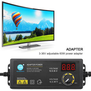 Adjustable Voltage Power Adapter AC 100-240V to DC 3-36V 2A Power Supply for Led Strip Light Display Screen Charger 3-36V 60W Power Adapter Adjustable Voltage with Display Screen US Plug