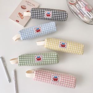 PYA94 Storage Y2k Grid Pencil Case Large Capacity Plaid Pencil Pouch Cloth Stationery Bag Simple Fashion Korean Style Pen Bag Stationery Holder