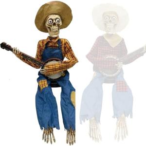 Trang trí Halloween banjo Bộ Xương kỳ lạ với thiết kế lưới màu đỏ và vàng tươi sáng cho gia đình dụng cụ tiệc xây dựng bằng nhựa bền