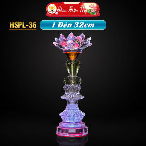 Đèn Hoa Sen Pha Lê Cao Cấp Có LED CHÂN THIỆN MỸ Trang Trí Bàn Thờ Phật Gia Tiên HSPL-36