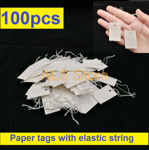 100Pcs White Paper Jewelry Clothes Label Price Tags with Elastic String - 3.7cm x 2.3cm