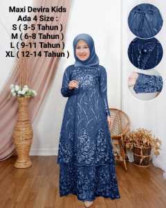 Pakaian Gamis Anak Perempuan  Maxi Devira Kids Size 3-14 Tahun Remaja Abg Terbaru Matt Full Brokat Mutiara Furing Hyget