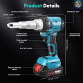 Cordless Rivet G-un Bat-tery Powered - 20,000N Heavy Duty Pop Riveter For 2.4-5.0mm Rivets, Drill/Screwdriver Attachment. 