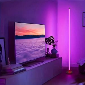 J9YXDU APP Control Smart LED Floor Lamp Music Sync Remote Control Corner Lighting Modern Mood Slim Vertical Structure RGB Floor Lamp Living Room