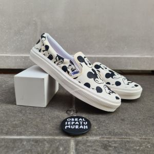OBRAL SEPATU COUPLE MOM N KIDS SLIP ON MICKEY MOUSE MOTIF KARAKTER CREAM TANPA TALI 21-40 SEPATU KELUARGA SLIP-ON
