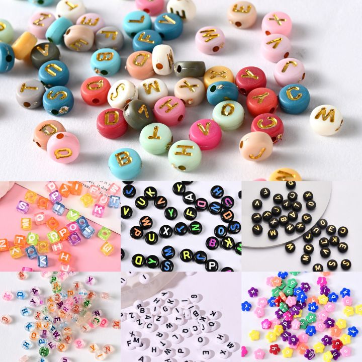 Multicolor shape letter beads 4*7mm gold foil color letter beads