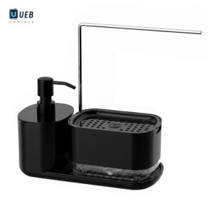 Ueblock✈ 4-in-1 Kitchen Soap Dispenser Set with Tray and Sponge Holder Manual Push Soap Boxsoap Dispenser Sink Countertop Storage Organizer for Kitchen