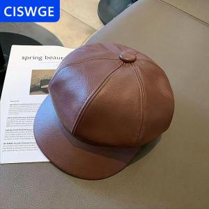 [COD] CISWGE Phụ Nữ Thời Trang Beret Rắn Beret Cap PU Da Beret Pháp Nghệ Sĩ Ấm Beanie Hat Nữ Phụ Nữ Hat Cô Gái Mũ