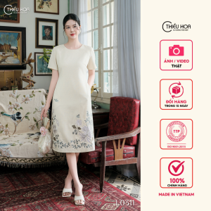 Đầm thiết kế sang trọng nữ trung niên chất liệu Vải Dệt dày dặn mềm mại DD4L0311 Thời trang Thiều Hoa