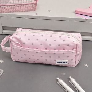 MIRELAE Handheld Pencil Case Large Capacity Polka Dot Print Pen Bag Cute Portable Stationery Pouch Gift