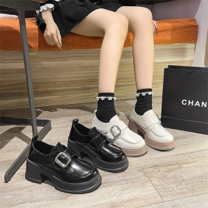 รองเท้า Mary Jane ใหม่พร้อมหัวเข็มขัด สูง 5 ซม. พร้อมกับเครื่องพิมพ์และผ้าที่โชว์