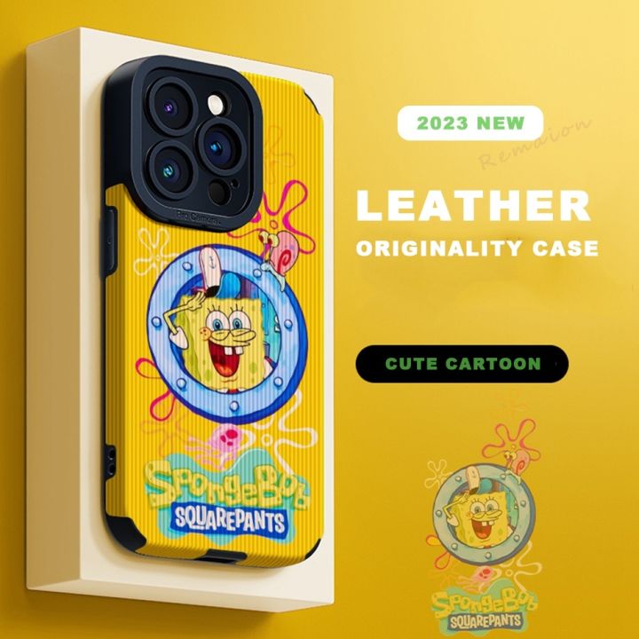 Cartoon Spongebob Leather Phone Case for IPhone 11 12 13 14 Pro Max 7 8 ...