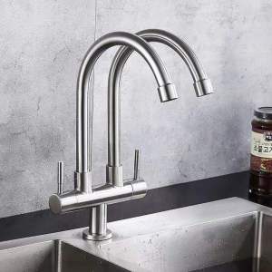 304 Stainless Steel Double Head Faucet Kitchen Faucet Wall Mounted High Quality Stainless Steel Double Head Faucet