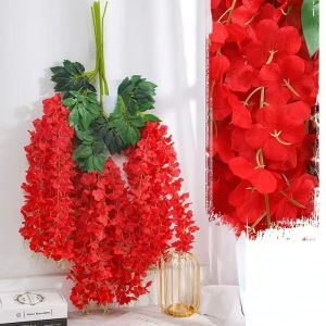 110cm wisteria artificial flower vine man gardening decoration outdoor decoration bouquet wedding decoration red