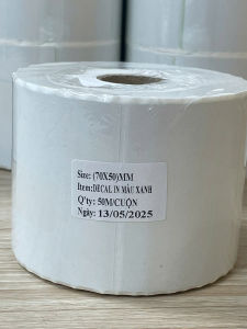 Giấy decal 70x50mm 1tem dài 50m màu xanh - in tem nhãn mã vạch (decal vận chuyển tem dán thùng palette).
